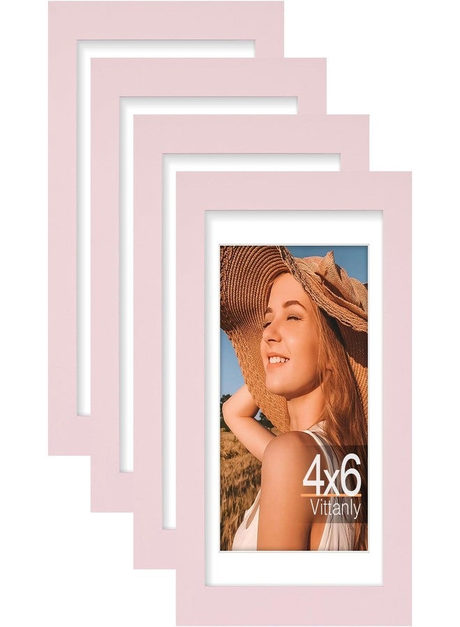 Vittanly مجموعة إطارات صور فيتانلي 4×6، 4 قطع، لعرض صور مقاس 3.5×5 مع إطار داخلي أو 4×6 بدون إطار داخلي، إطارات صور صغيرة للعرض على الحائط أو الطاولة، مصنوعة من خشب هندسي مع زجاج شبكي مقاوم للكسر، لون وردي فاتح - Image 1